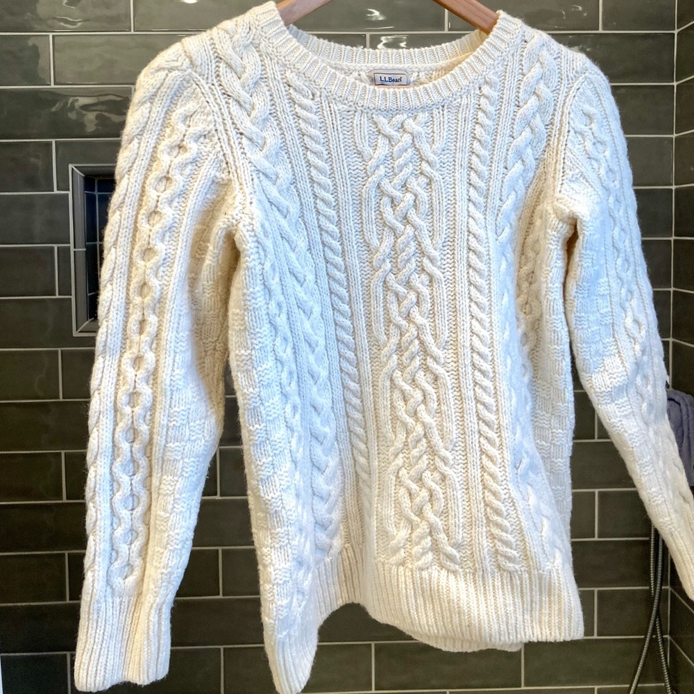 LL Bean Women’s Irish Wool Fisherman Sweater.